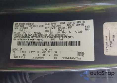 2016 Ford F-150 Xlt z USA, uszkodzony, nr VIN 1FTEW1CFXGFA88802